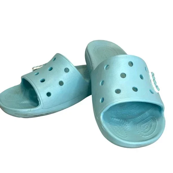Crocs Classic Comfort Sandals Slip-On Flat Slide Blue Water Beach Shoe Size 10 - Picture 1 of 14